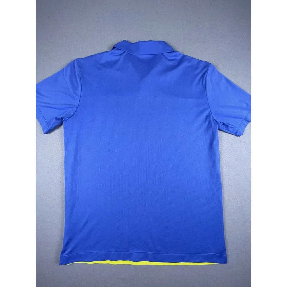 Nike‎ Polo Shirt Mens L Blue Tour Performance Dri-FIT Striped Chest Pocket Golf
